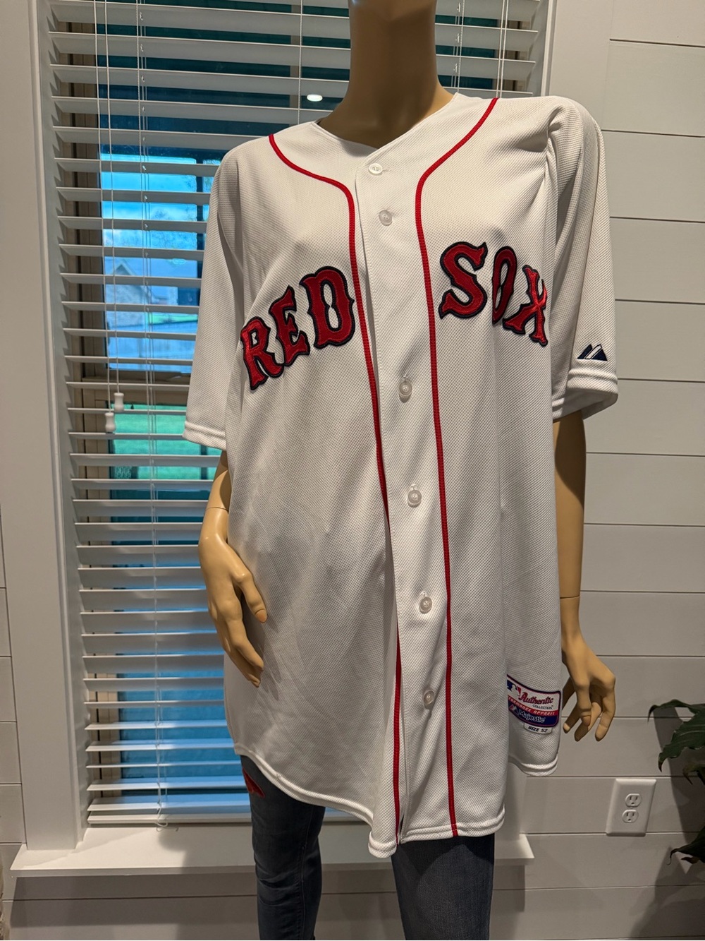 Majestic White and Red Boston Red Sox Button-Up Jersey #12 Size 52